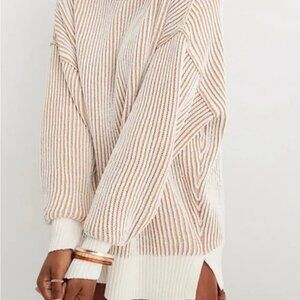 Aerie Beyond Chenille Cream and Tan Knit Sweater (Size: M)